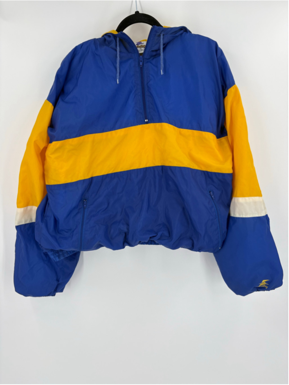 VTG Eastbay Pullover 1/4 Zip Windbreaker Hooded Jacket Blue Yellow Men's XL